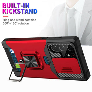 Samsung Galaxy S21 Shockproof Wallet Stand Slide Camera Cover Case with Car Mount