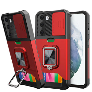 Samsung Galaxy S21 Shockproof Wallet Stand Slide Camera Cover Case with Car Mount