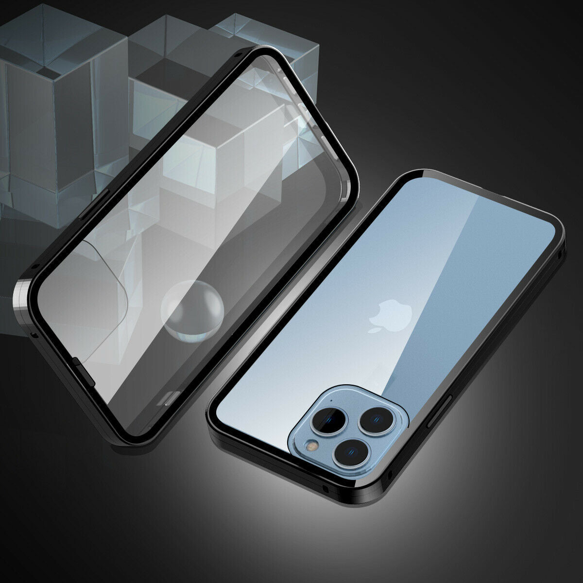Aluminum Metal Frame Hard Case for iPhone 13 with Magnetic Clear Glass Cover