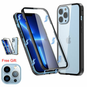Aluminum Metal Frame Hard Case for iPhone 13 with Magnetic Clear Glass Cover