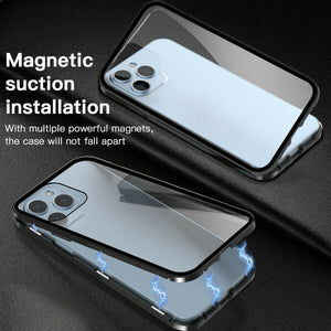Aluminum Metal Frame Hard Case for iPhone 13 with Magnetic Clear Glass Cover