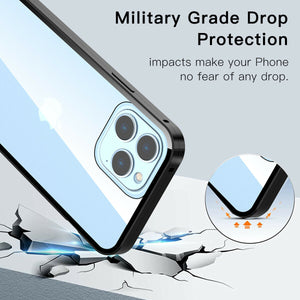 Aluminum Metal Frame Hard Case for iPhone 13 with Magnetic Clear Glass Cover