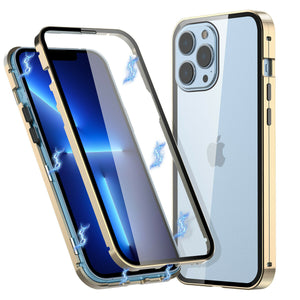 Aluminum Metal Frame Hard Case for iPhone 13 with Magnetic Clear Glass Cover