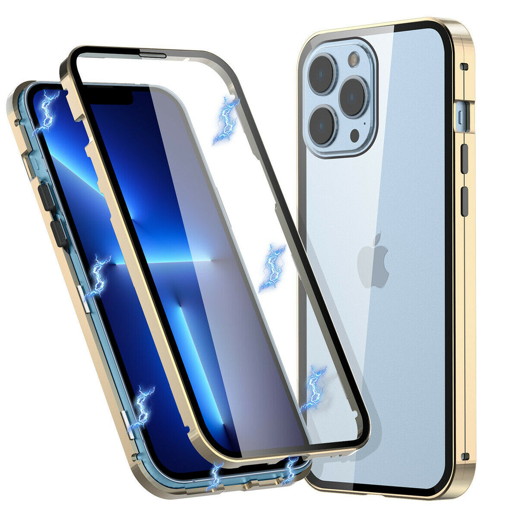 Aluminum Metal Frame Hard Case for iPhone 13 with Magnetic Clear Glass Cover