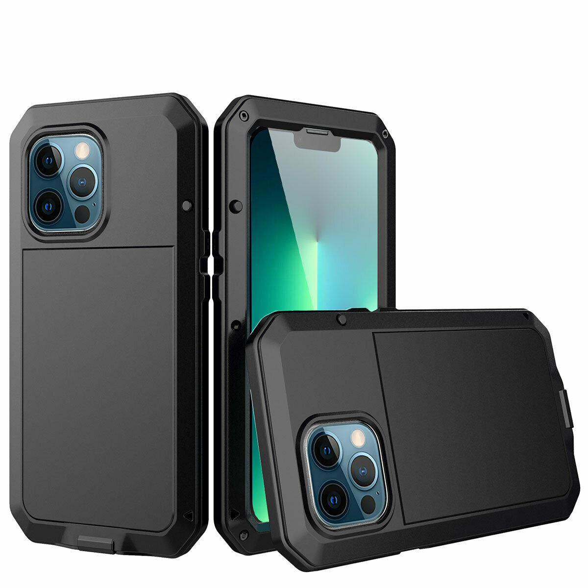 iPhone 13 Aluminum Heavy Duty Cover Case with Screen Protector