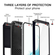 Load image into Gallery viewer, Samsung Galaxy S22 or S22 Plus METAL Shockproof Aluminum HEAVY DUTY Hard Case with Glass Screen Protector