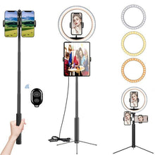 Load image into Gallery viewer, 10&quot; Selfie Ring Light with Extendable Tripod Stand &amp; 360° Rotatable Phone Holder