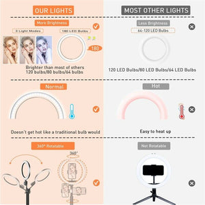 10" Selfie Ring Light with Extendable Tripod Stand & 360° Rotatable Phone Holder
