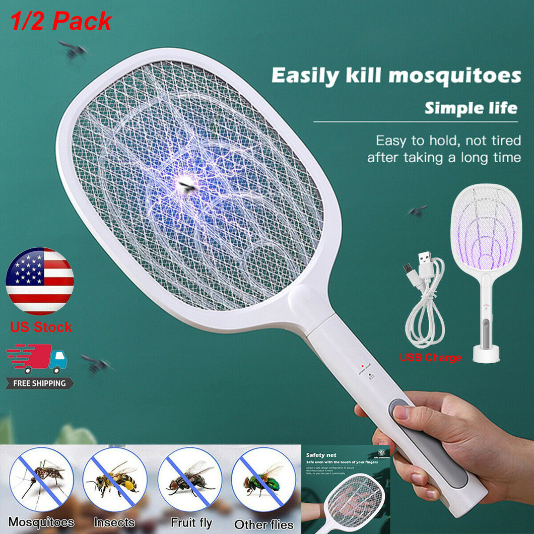 Handheld USB Rechargeable Mosquito Fly Swatter Zapper Killer Bug Insect Racket