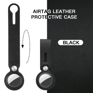Portable Leather Case For AirTag Keychain Holder Tracker Finder Sleeve Cover Black
