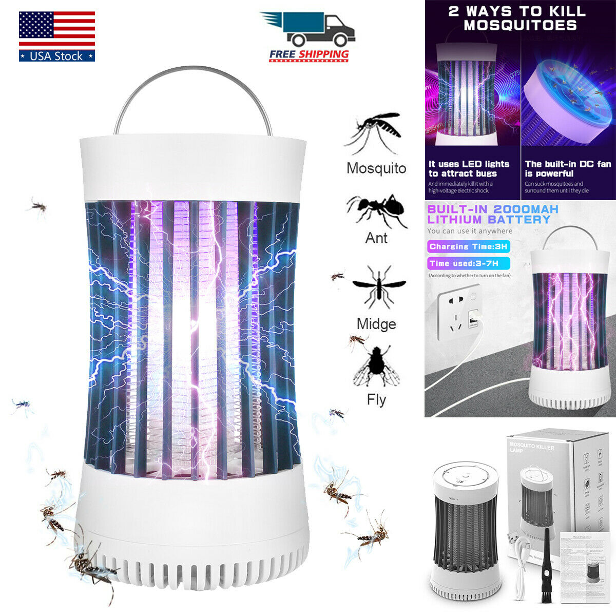 Electric Shock Fly Bug Zapper Mosquito Insect Killer Lamp UV LED Light Pest  Trap