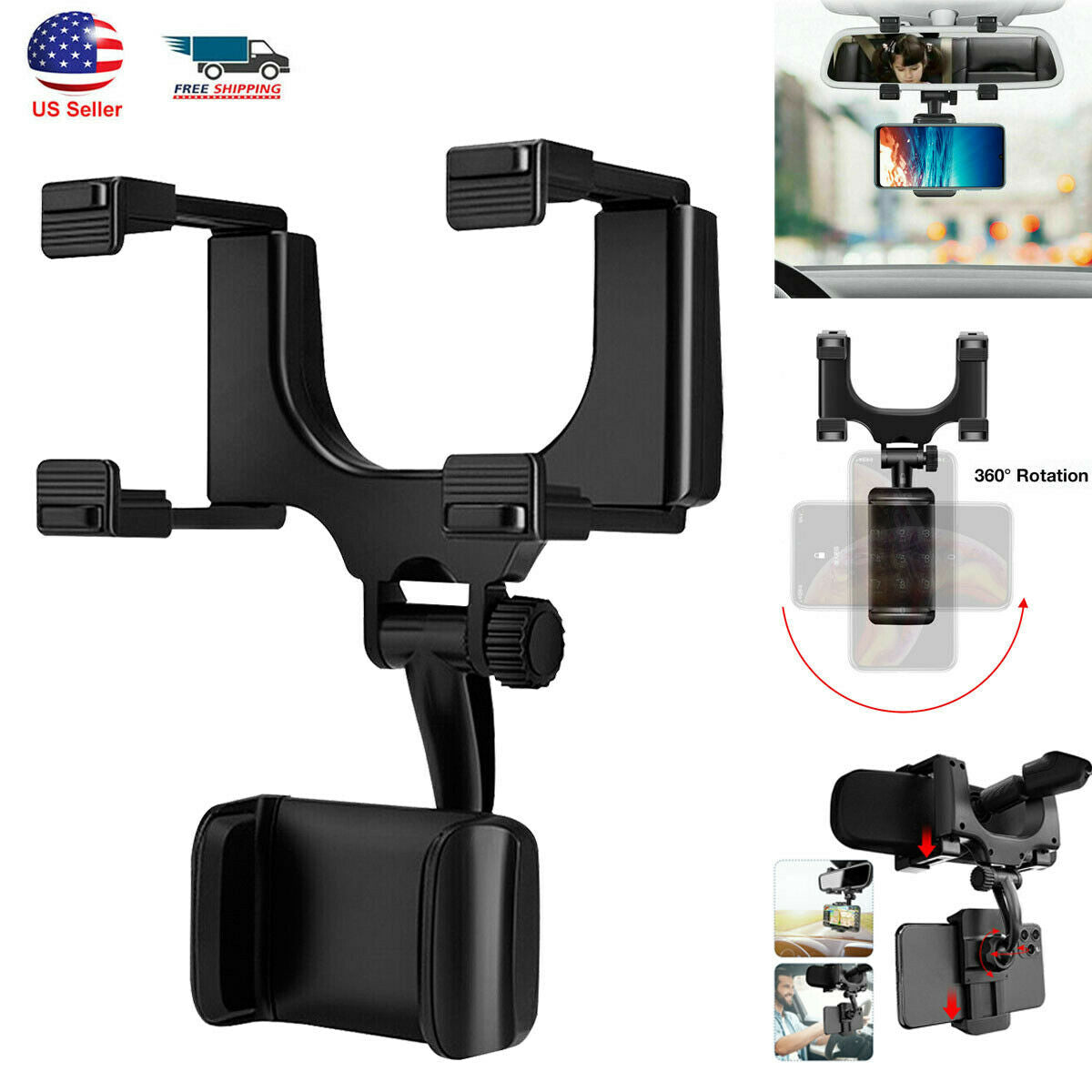 Universal 360 Rotation Rearview Mirror Mount Stand Holder for
