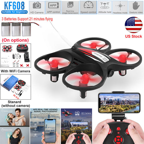 FPV RC Mini WiFi Drone Quadcopter HD Camera Aircraft LED Helicopter Toy+3Battery