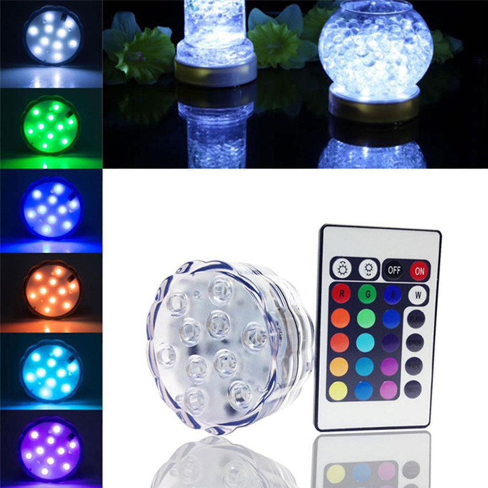 10 LED Submersible Lights With Remote - RGB Color Changing Waterproof Decor
