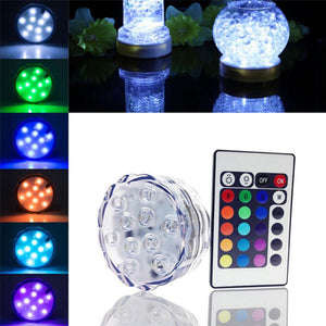 10 LED RGB Waterproof Submersible Lights Wedding Party Vase Lamp + Remote