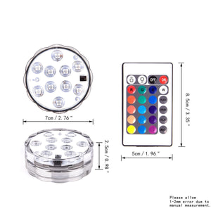 10 LED RGB Waterproof Submersible Lights Wedding Party Vase Lamp + Remote