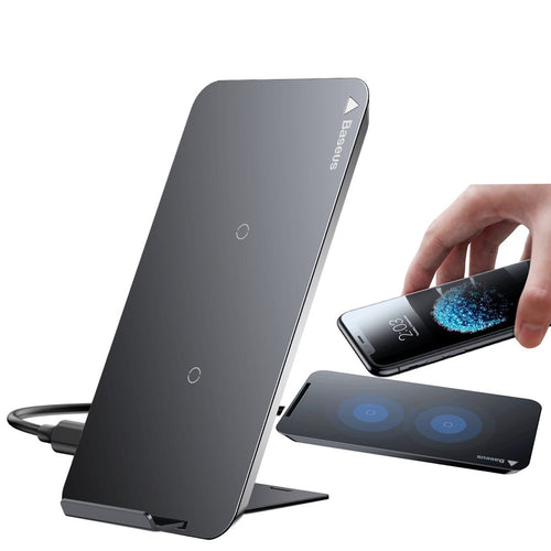 Black QI Wireless Charger 2 Coils Cell Fast Charging Pad Station