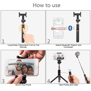 Extendable Selfie Stick with Wireless Bluetooth Remote Tripod Stand