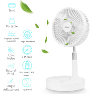Desk Floor 4-Speed Retractable Foldable Rechargeable USB Mini Portable Fan