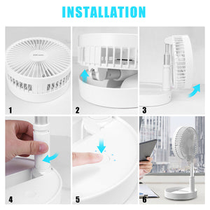 Desk Floor 4-Speed Retractable Foldable Rechargeable USB Mini Portable Fan