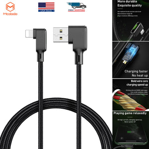 90° Elbow LED Fast Charging USB Cable Charger for iPhone
