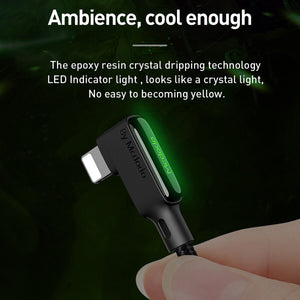 90° Elbow LED Fast Charging USB Cable Charger for iPhone