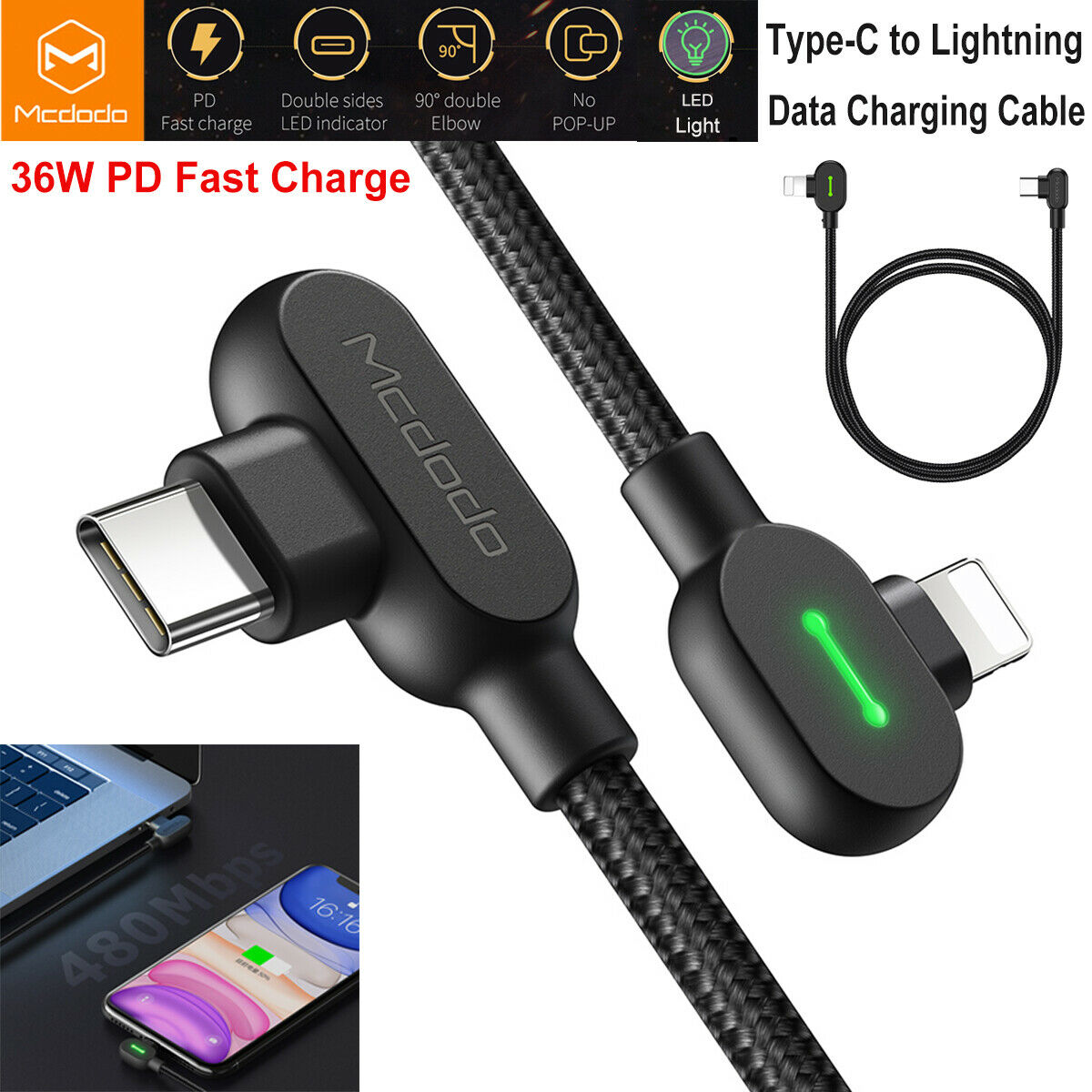 Renacimiento Cenar sentido Mcdodo 90° Elbow Type-C Lightning PD Fast Charge Cable for iPhone –  TaiMarket.com