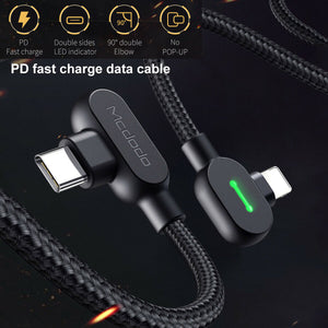 Mcdodo 90° Elbow Type-C Lightning PD Fast Charge Cable for iPhone
