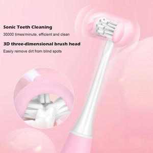 Kids Sonic Toothbrush,Rechargeable 32000 VPM Tooth Brush,Patented 3 Brush Head Design,Angled Bristles Clean Each Tooth