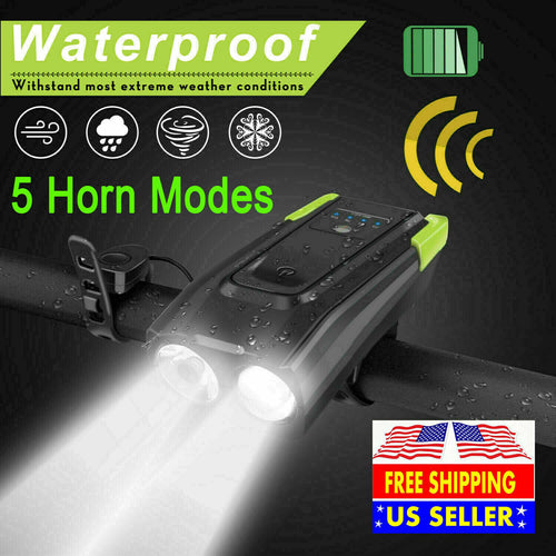 USB Rechargeable LED Bicycle Headlight Bike Head Light Front Lamp Cycling + Horn