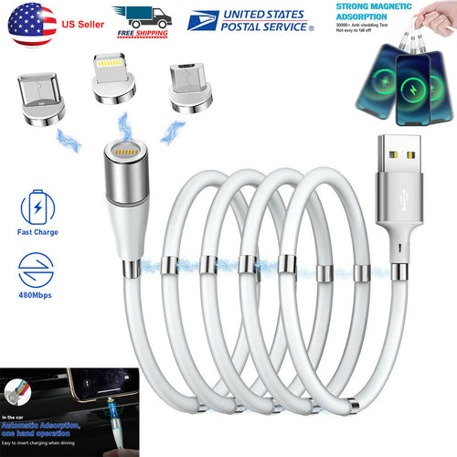 3in1 Magnetic Charging Type-C 8 Pin USB Cable Charger for iPhone Samsung Android