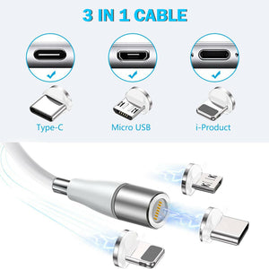 3in1 Magnetic Charging Type-C 8 Pin USB Cable Charger for iPhone Samsung Android