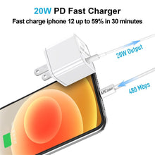 Load image into Gallery viewer, iPhone Fast Charger 20W PD Power Adapter with USB-C to iPhone Cable Charger Cord