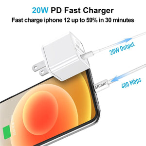 iPhone Fast Charger 20W PD Power Adapter with USB-C to iPhone Cable Charger Cord