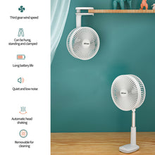 Load image into Gallery viewer, Portable 7&quot; Fan Adjustable Head Shaking Clip Stand Rechargeable Air Cooling Fan