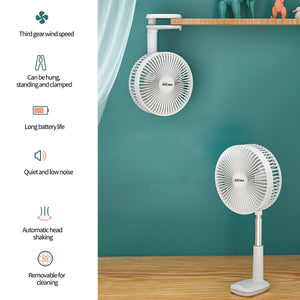 Portable 7" Fan Adjustable Head Shaking Clip Stand Rechargeable Air Cooling Fan