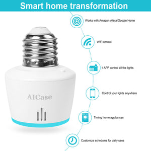 2xWiFi Smart Light Bulb E26/E27 Lamp Socket Adapter Works with Alexa Google Home