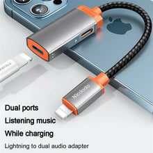 Load image into Gallery viewer, Dual 8 Pin Earphone Audio Adapter Splitter Charger Cable for iPhone 13/12/11/X/8
