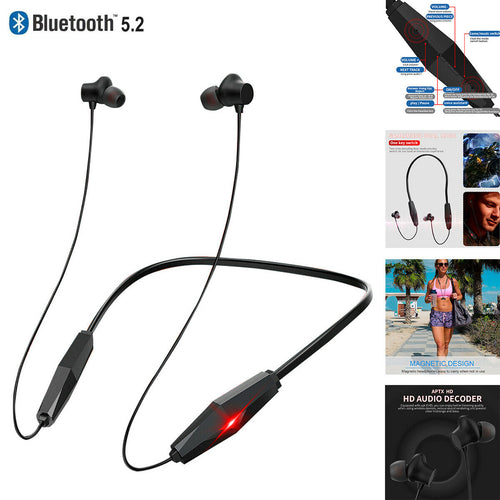 Bluetooth 5.2 Earbuds Wireless Headphone Neckband Headset w/ Mic 15 Hours Playtime