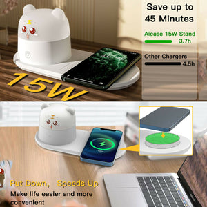 15W Fast Charging Wireless Charger Pad w/ Magnet LED Night Light Touch Desk Lamp