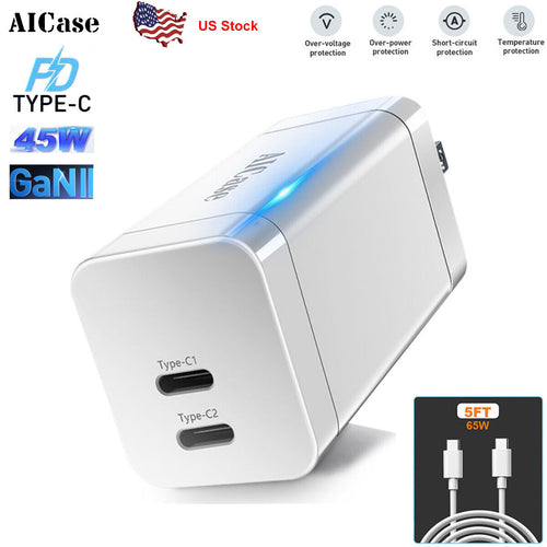 45W Type USB C Fast Wall Charger Adapter  with 5FT Cable