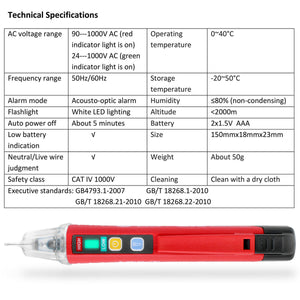 UNI-T 90~1000V Non-Contact AC Electrical Tester Pen Voltage Detector With LED