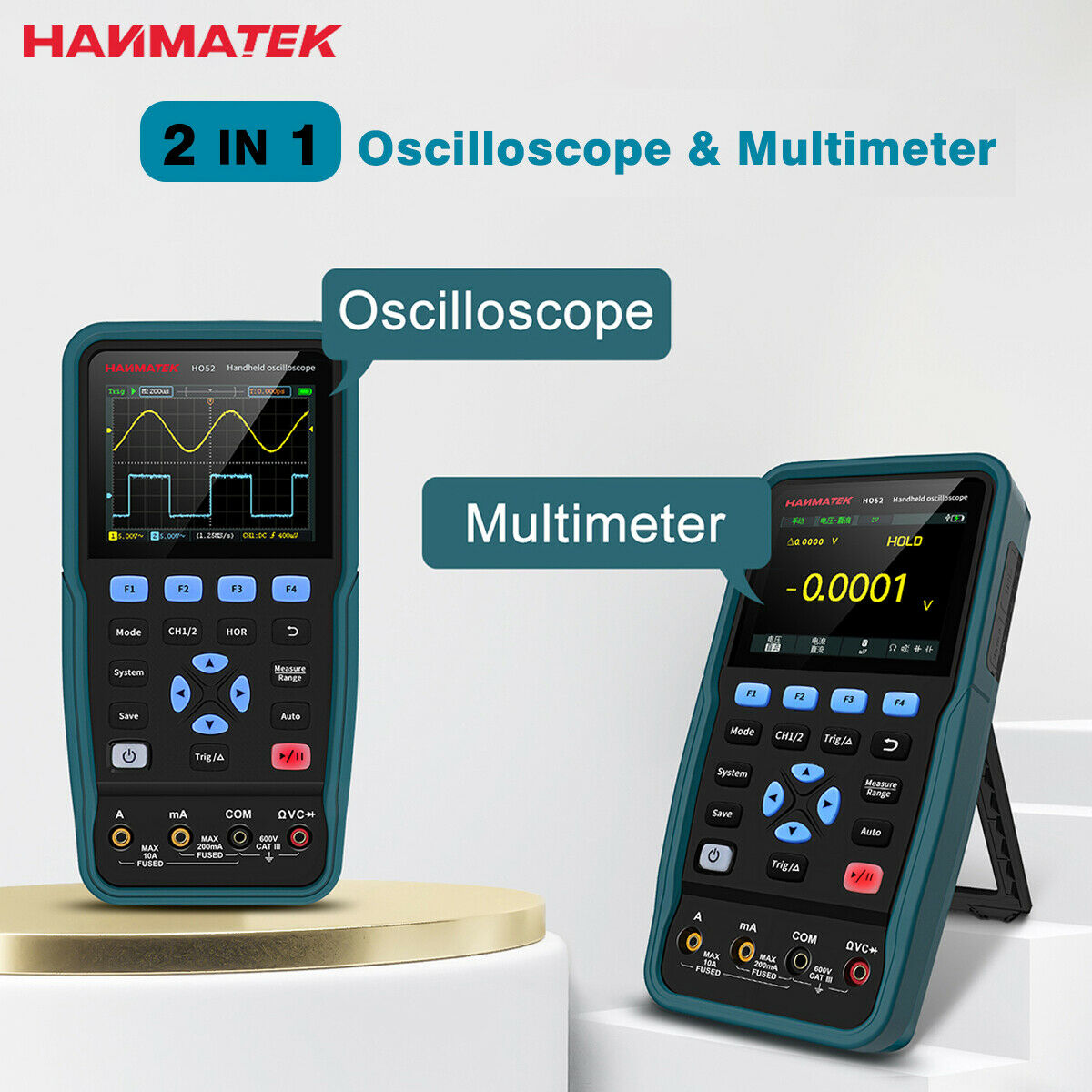 HANMATEK 2 Channel 2 IN 1 Digital Handheld Oscilloscope Multimeter Tester 50MHz