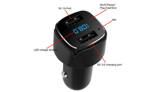 Black Dual USB Digital Display Bluetooth Car Charger FM Transmitter