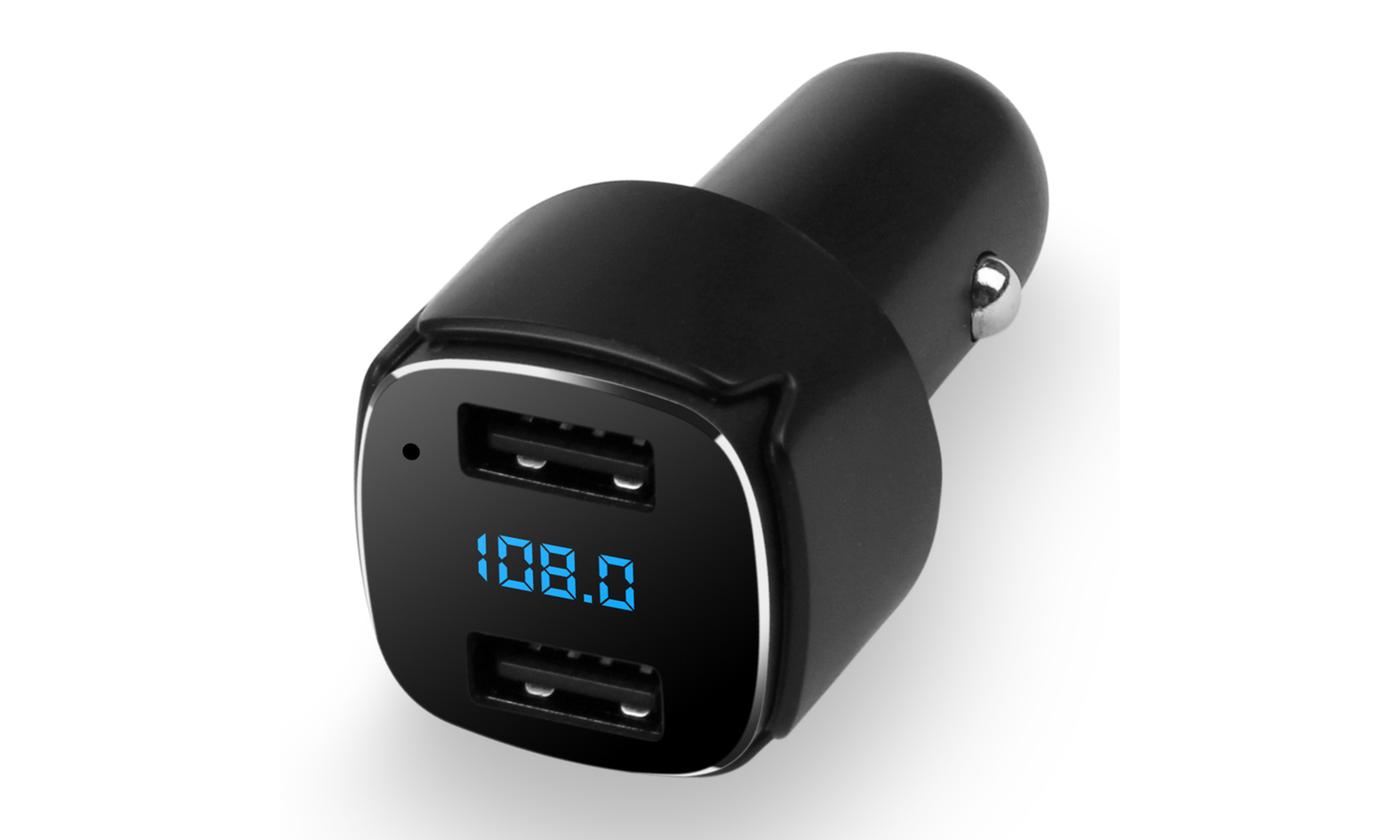 Black Dual USB Digital Display Bluetooth Car Charger FM Transmitter